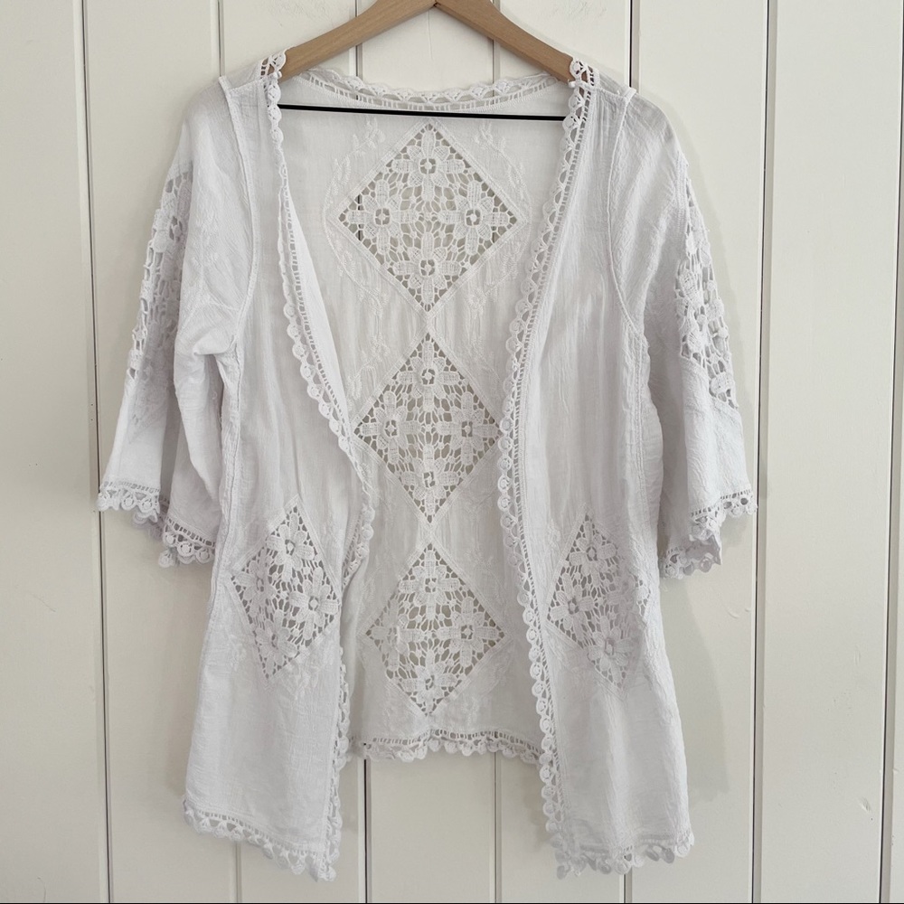 Boho Crochet Embroidered Swimsuit Coverup Cardigan